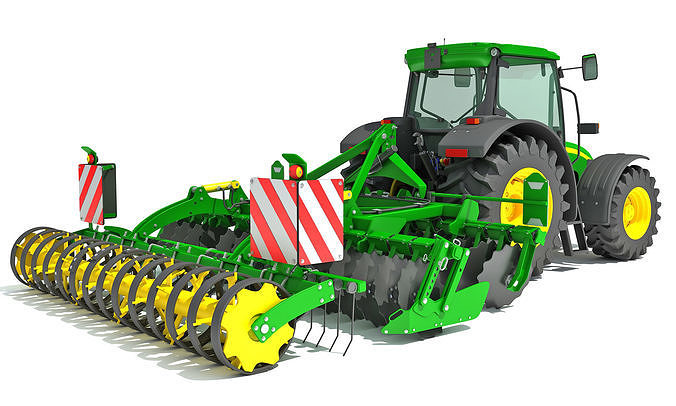 Tractor with Seed Drill 3D model