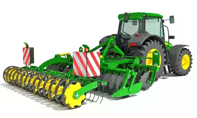 Tractor with Seed Drill 3D model