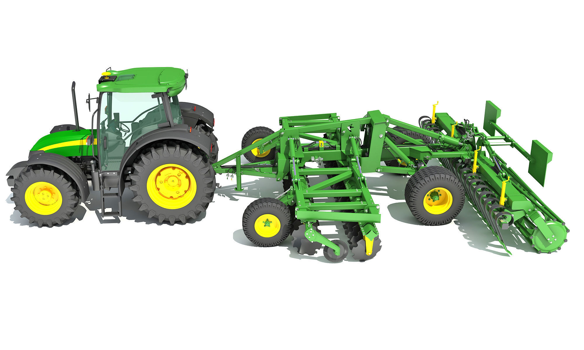 Tractor with Seed Drill 3D model_1