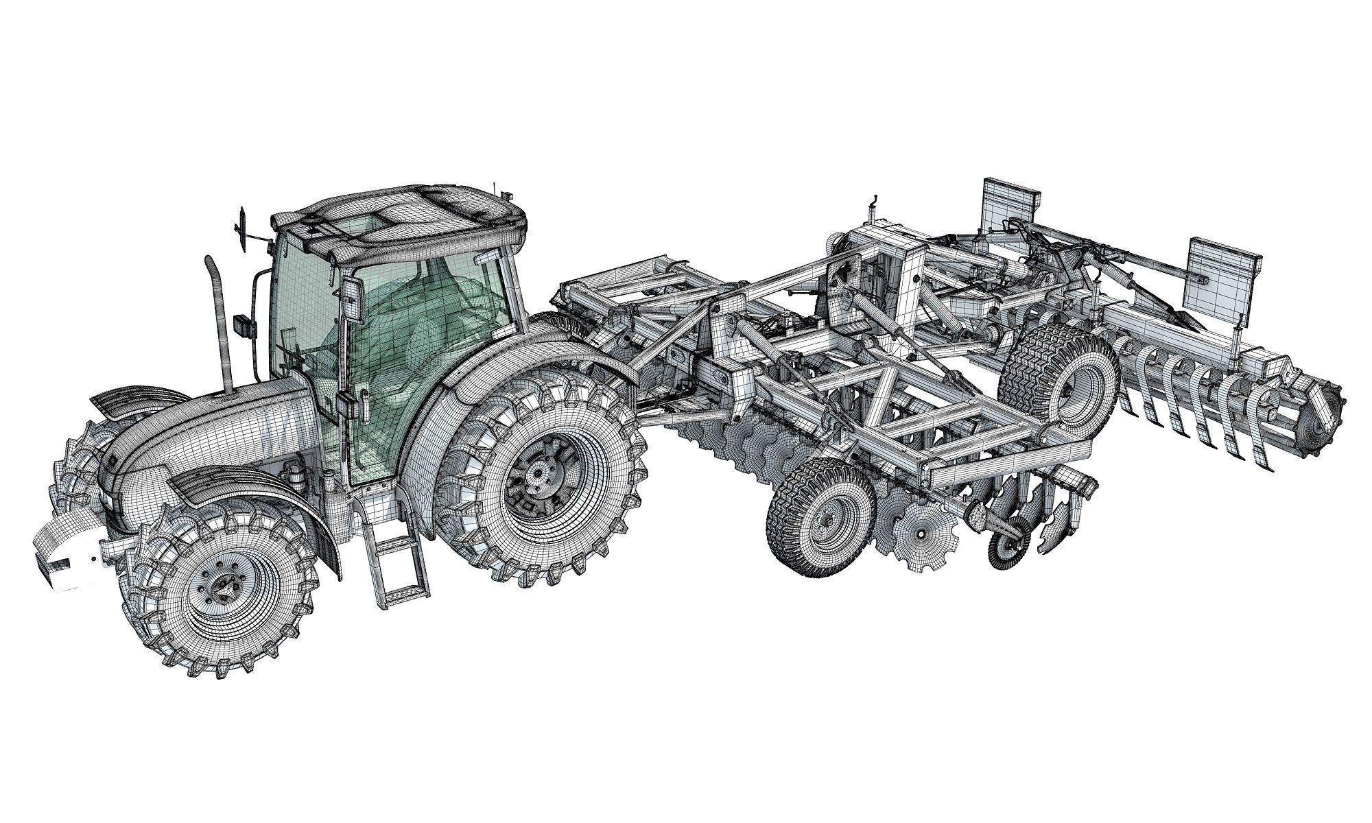 Tractor with Seed Drill 3D model_15