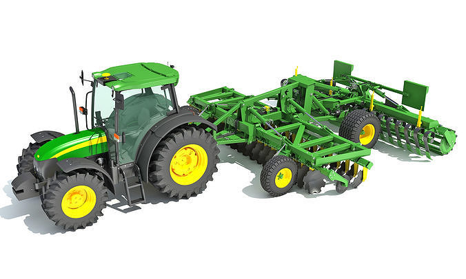 Tractor with Seed Drill 3D model