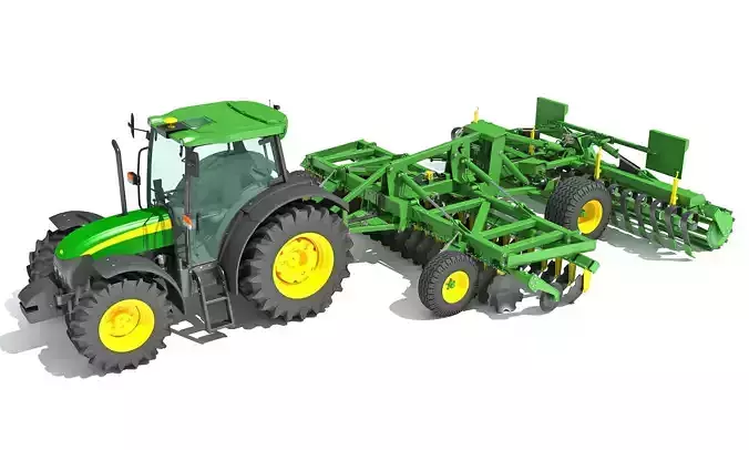 Tractor with Seed Drill 3D model