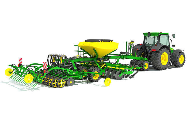Tractor and Seed Drill 3D model
