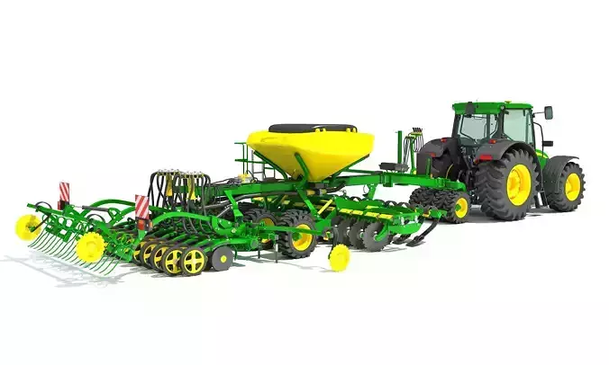Tractor and Seed Drill 3D model