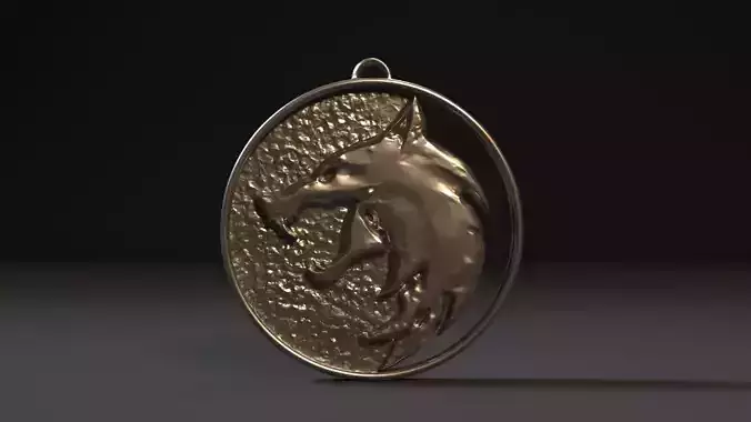 The Witcher medallion with head of wolf