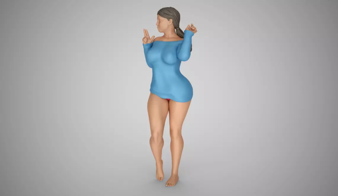 Girl Blowing Smoke From Finger Gun 3D print model_0