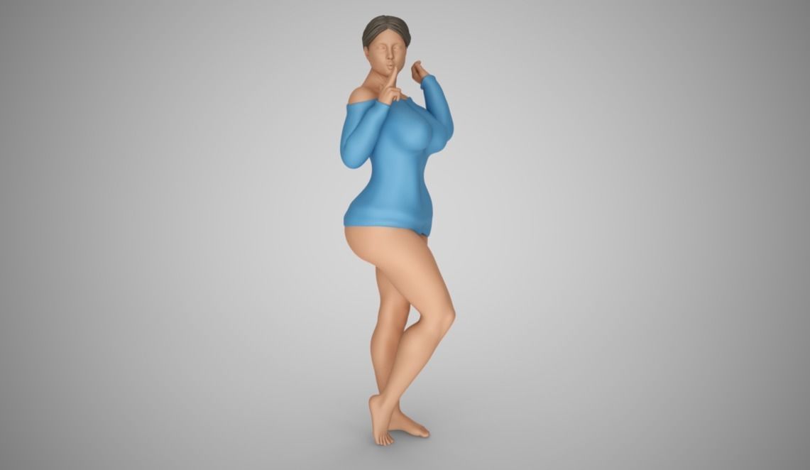 Girl Blowing Smoke From Finger Gun 3D print model_6