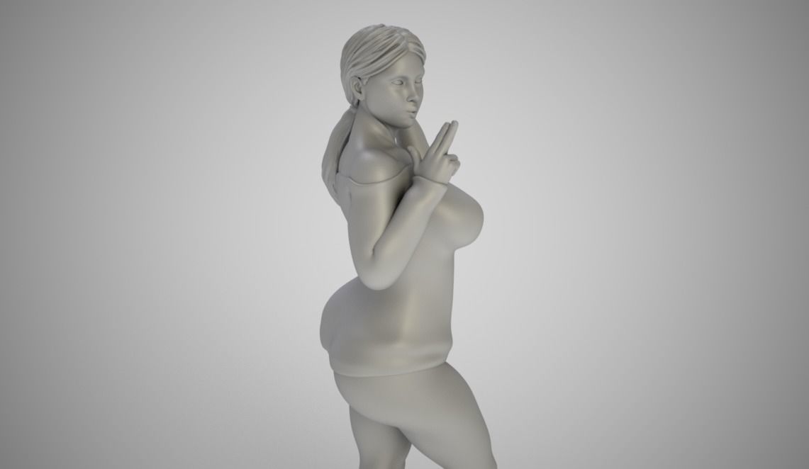 Girl Blowing Smoke From Finger Gun 3D print model_1