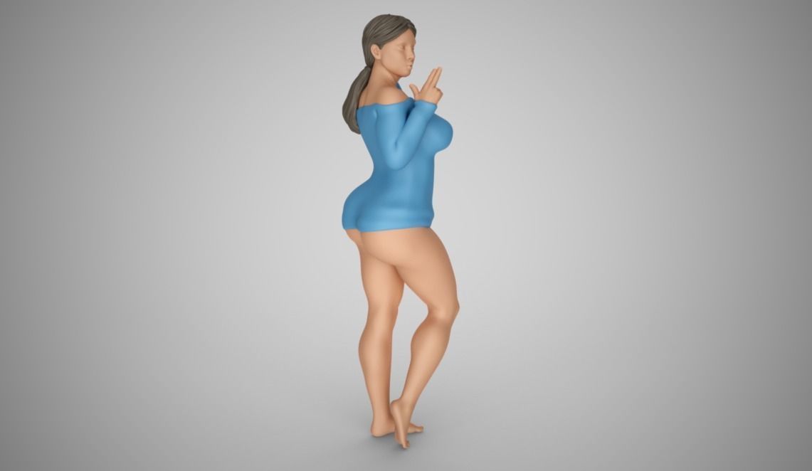 Girl Blowing Smoke From Finger Gun 3D print model_7