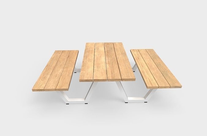Wooden Bench Low-poly 3D model