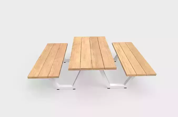 Wooden Bench Low-poly 3D model