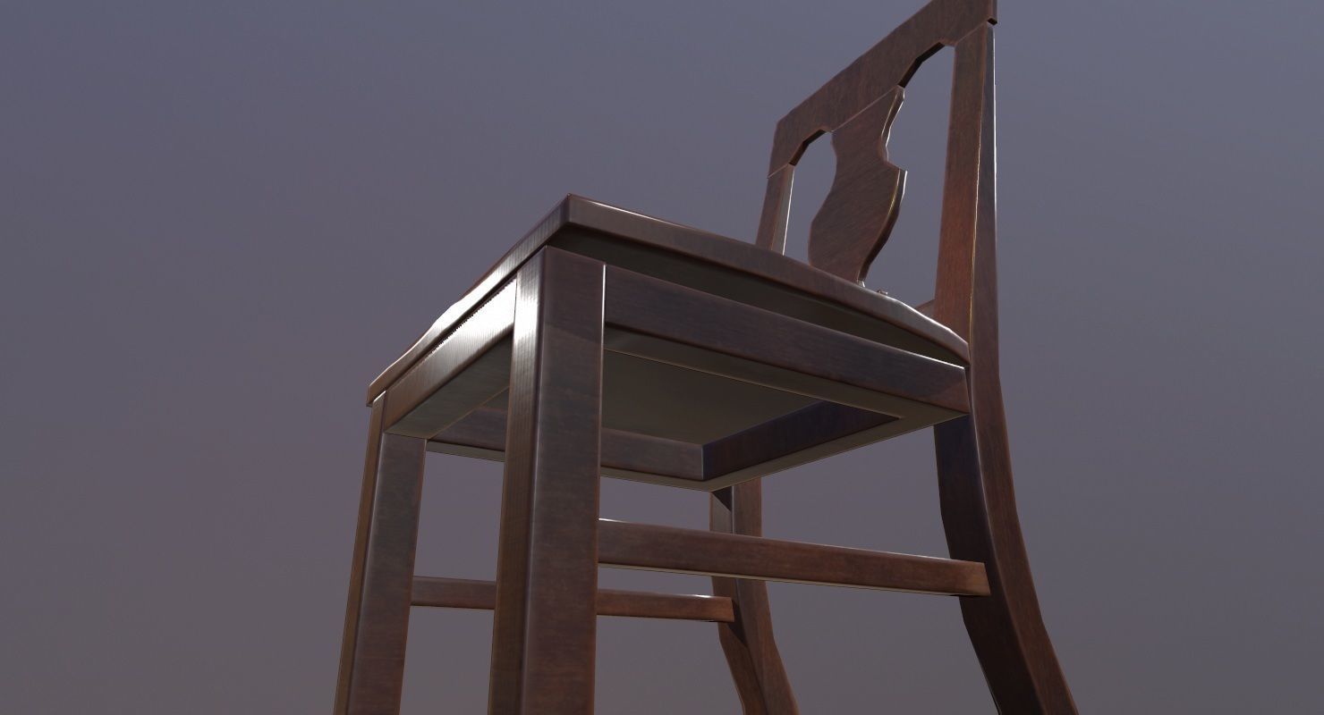 Chair Game Ready wooden Low-poly 3D model_9