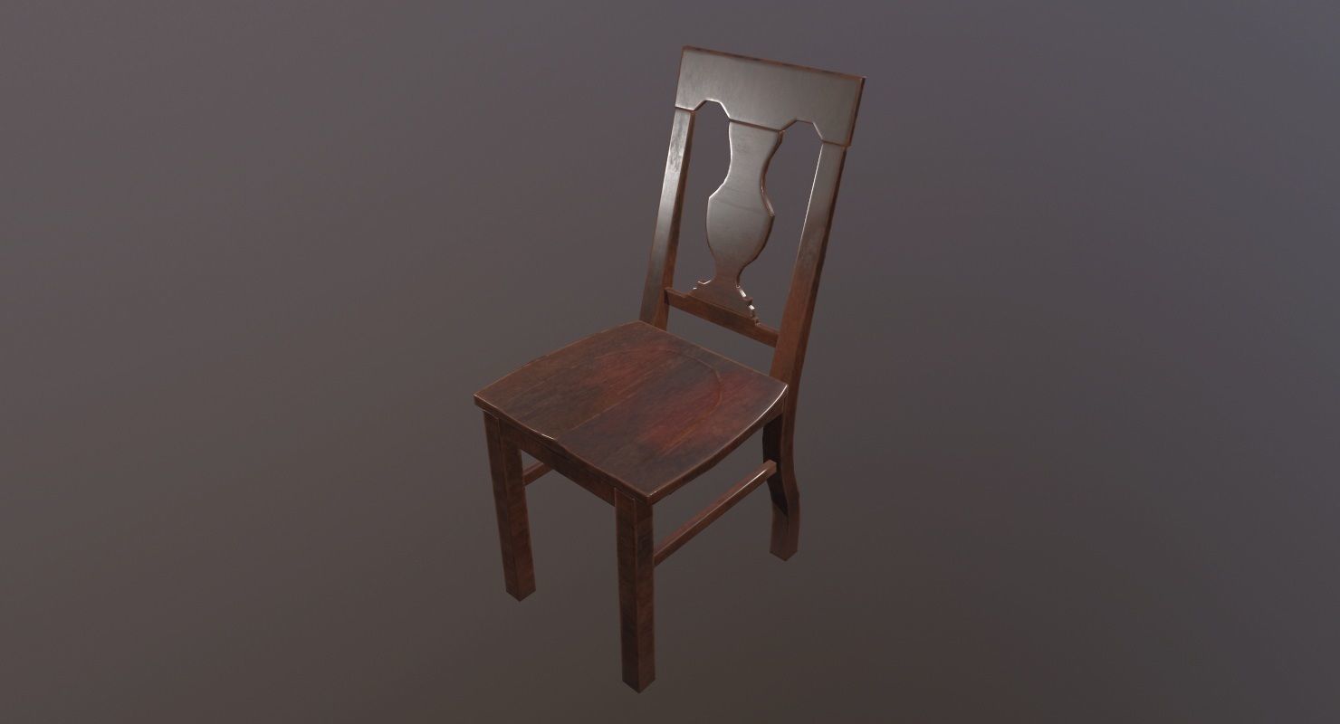 Chair Game Ready wooden Low-poly 3D model_1