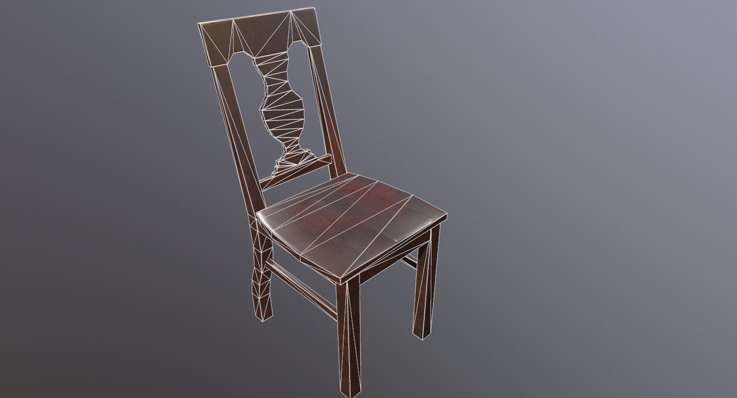 Chair Game Ready wooden Low-poly 3D model_14