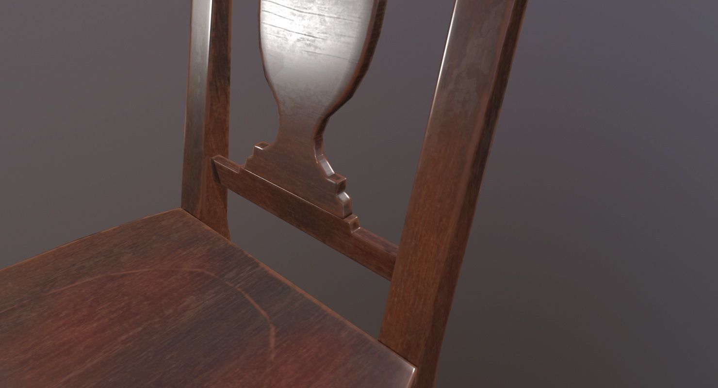 Chair Game Ready wooden Low-poly 3D model_10