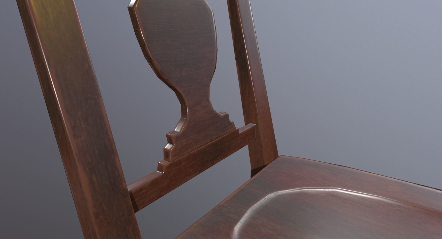 Chair Game Ready wooden Low-poly 3D model_11