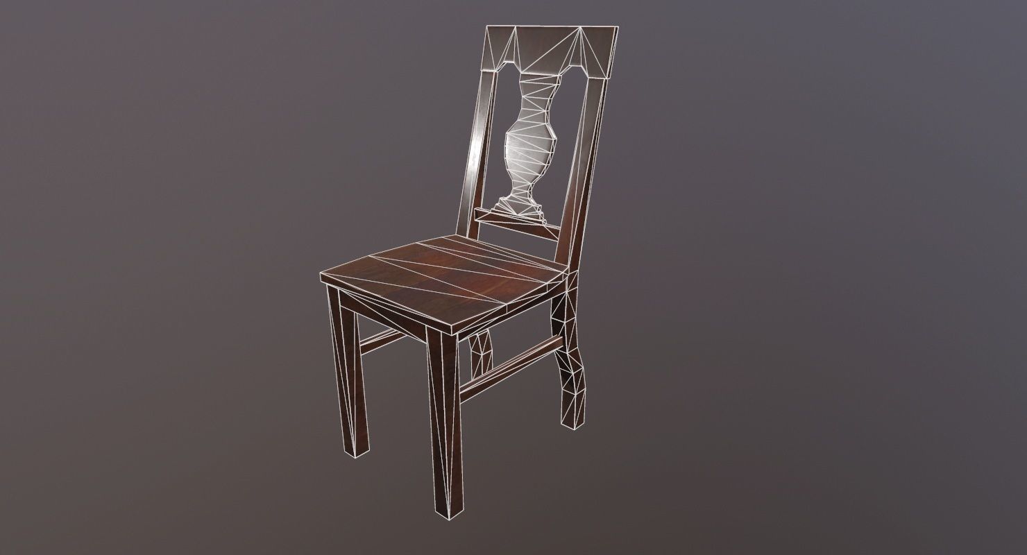 Chair Game Ready wooden Low-poly 3D model_15