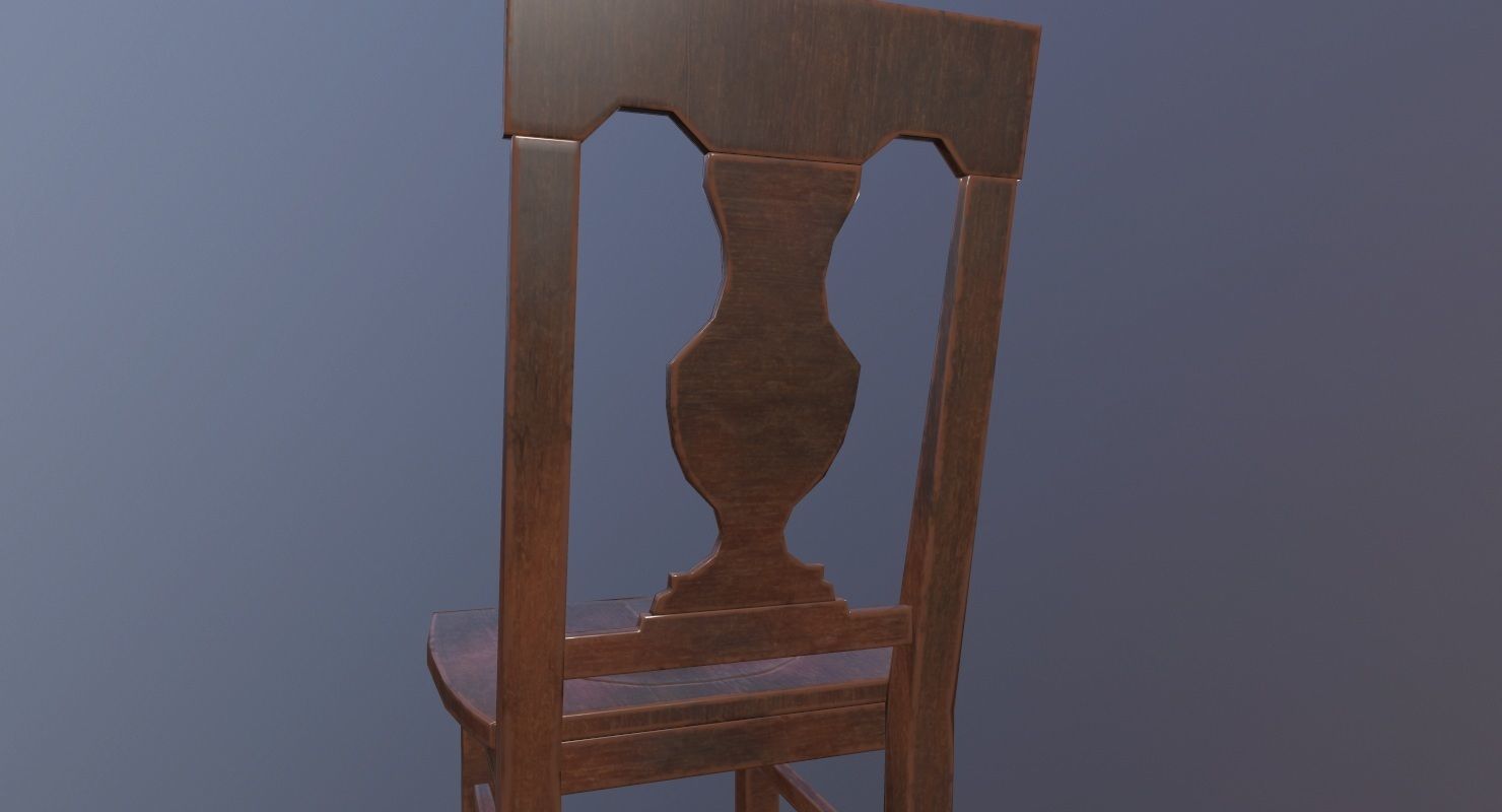 Chair Game Ready wooden Low-poly 3D model_13