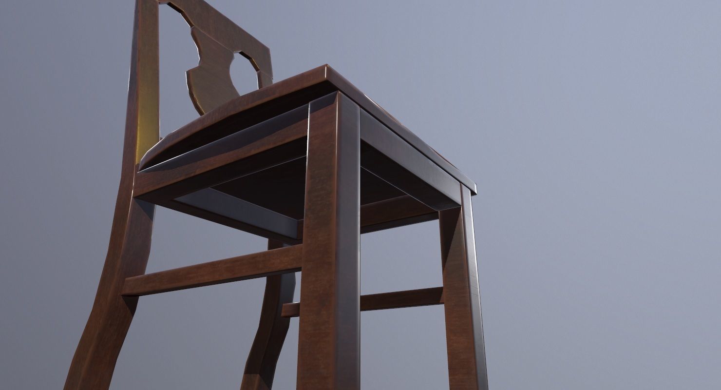 Chair Game Ready wooden Low-poly 3D model_8