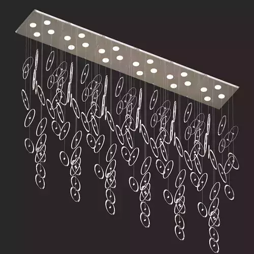 Ellipse chandelier with lights hanging from it