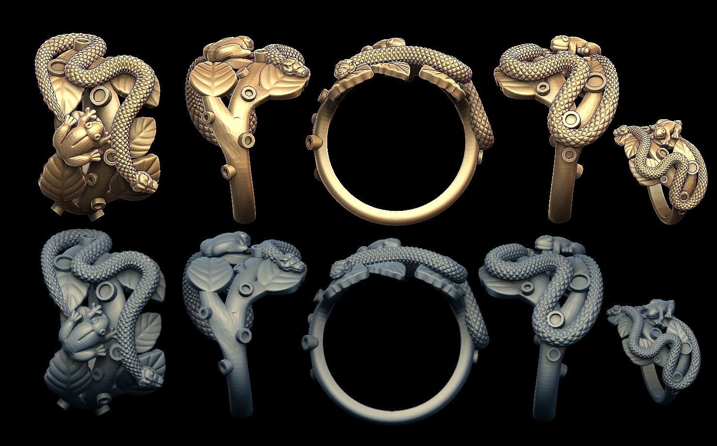 snake and frog 3D print model_2