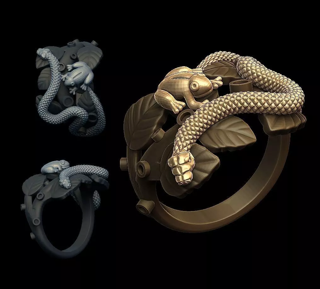 snake and frog 3D print model_0