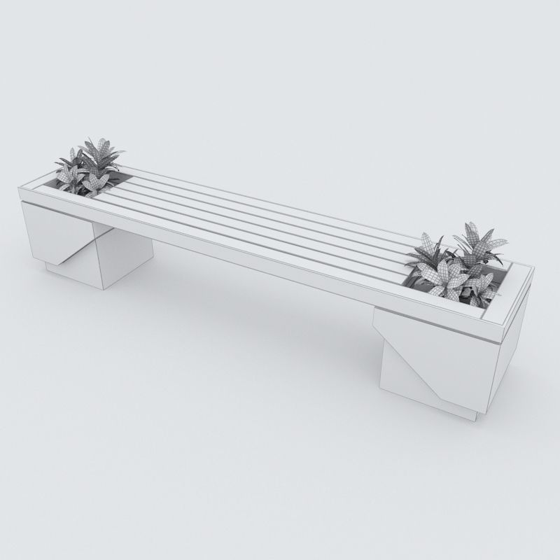 Modern Bench Street and Garden 7 3D model_5