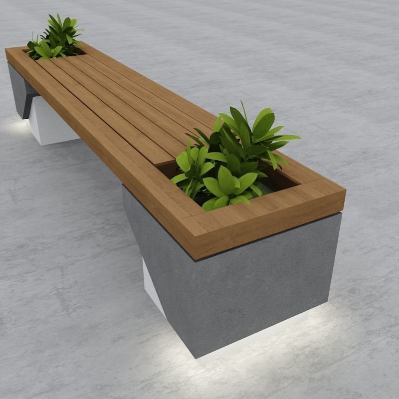 Modern Bench Street and Garden 7 3D model_3
