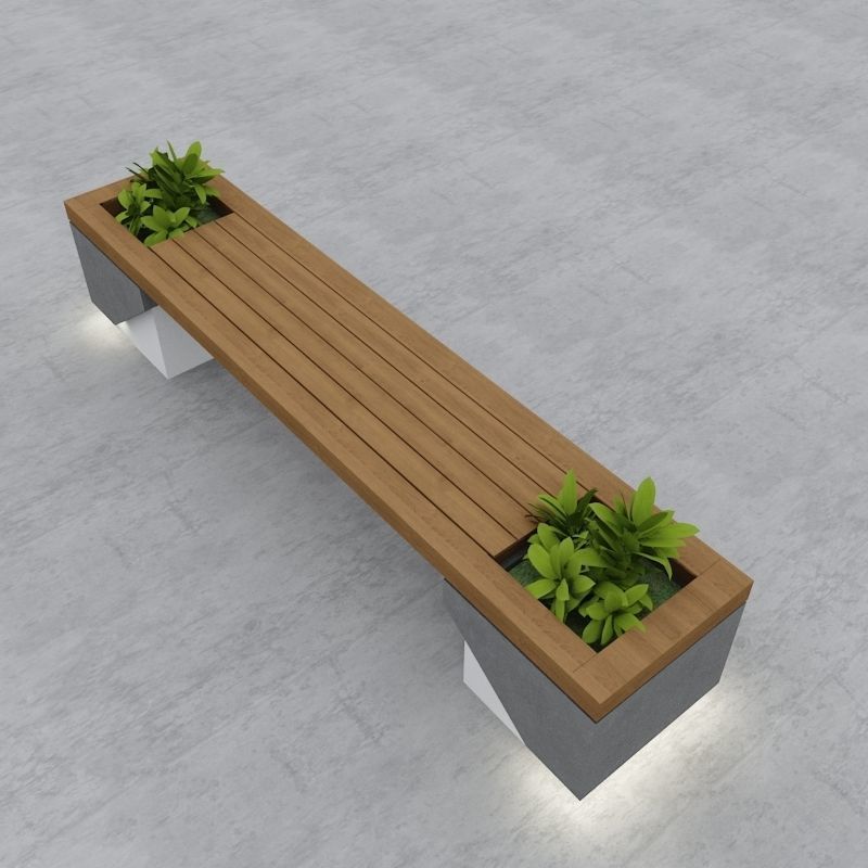 Modern Bench Street and Garden 7 3D model_2