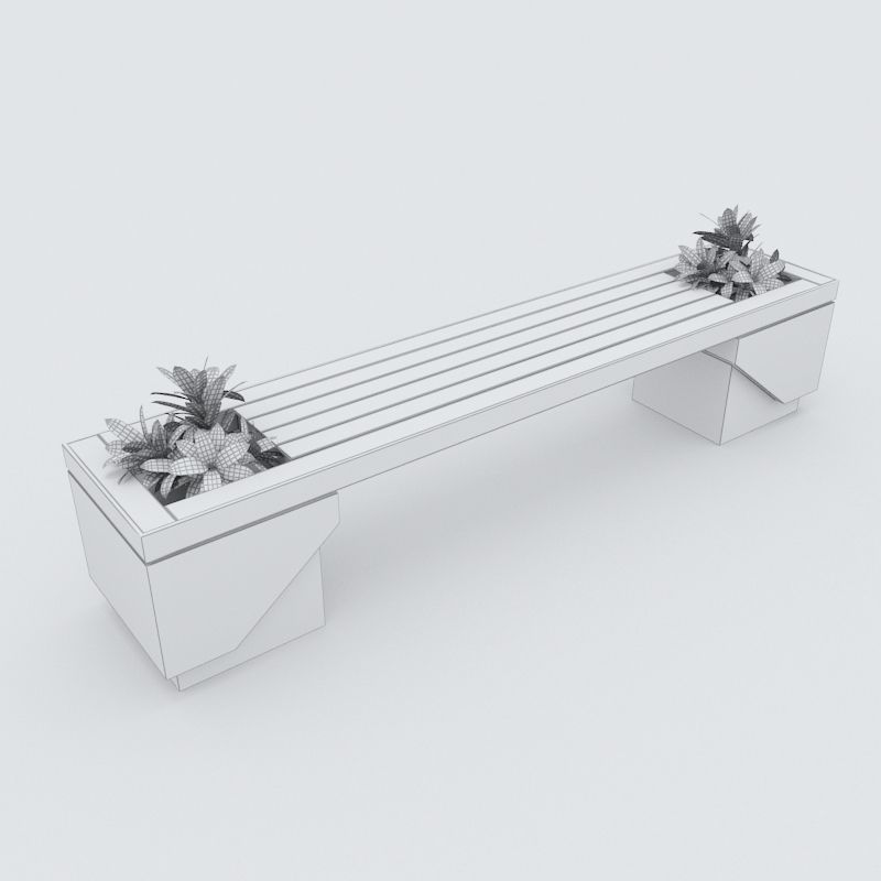 Modern Bench Street and Garden 7 3D model_4