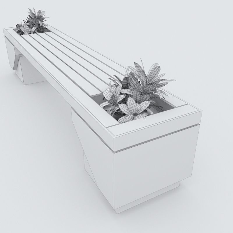 Modern Bench Street and Garden 7 3D model_7