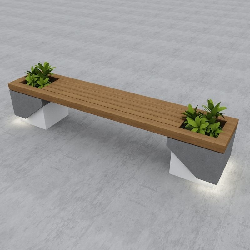 Modern Bench Street and Garden 7 3D model_1
