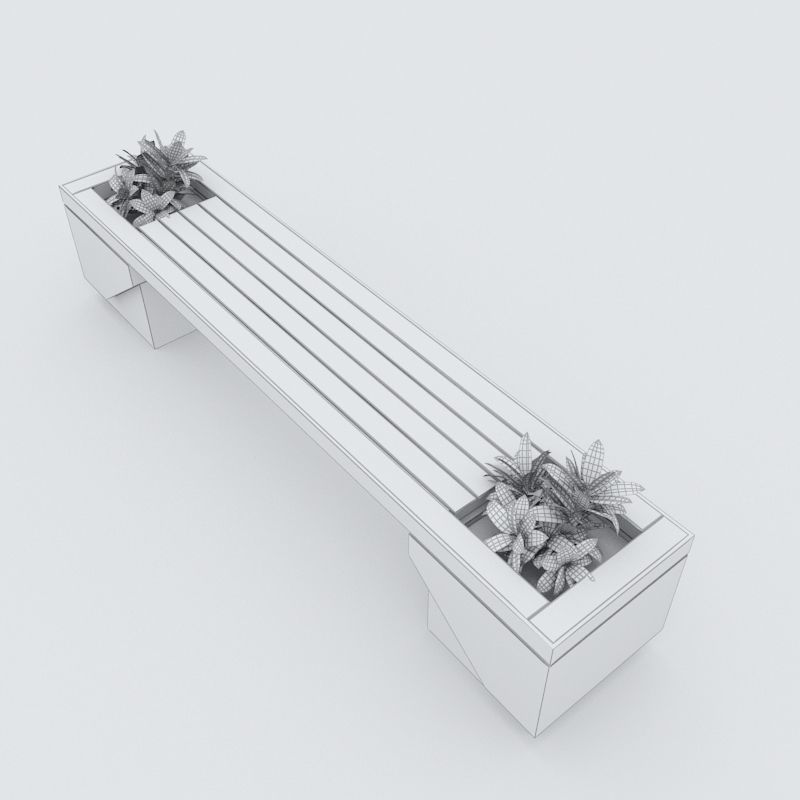 Modern Bench Street and Garden 7 3D model_6