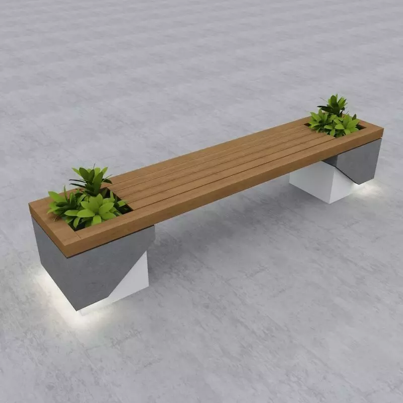 Modern Bench Street and Garden 7 3D model_0