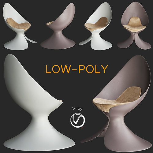 Chairs collection 3d model chair with metal frame Low-poly 3D model 4