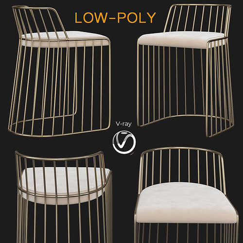 Chairs collection 3d model chair with metal frame Low-poly 3D model 7
