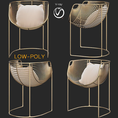 Chairs collection 3d model chair with metal frame Low-poly 3D model 6