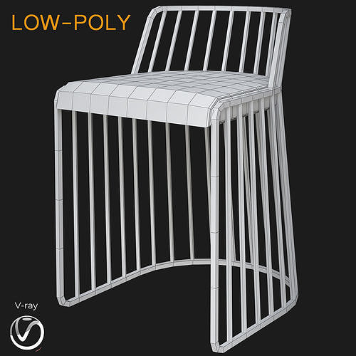 Chairs collection 3d model chair with metal frame Low-poly 3D model 3