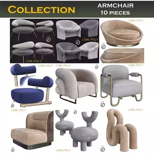 Armchair collection 3d model chair with wooden legs