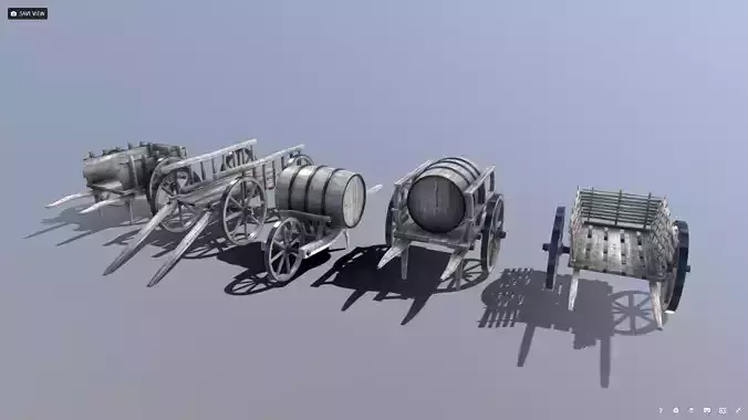 Medieval Cart Pack Low-poly 3D model