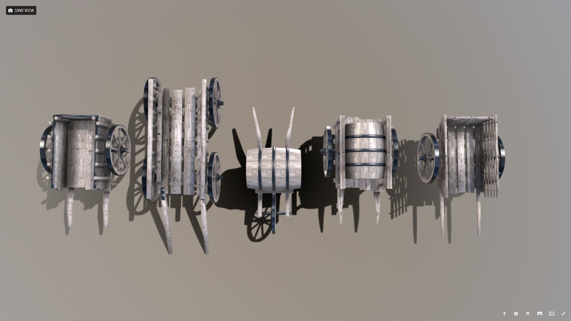 Medieval Cart Pack Low-poly 3D model_17