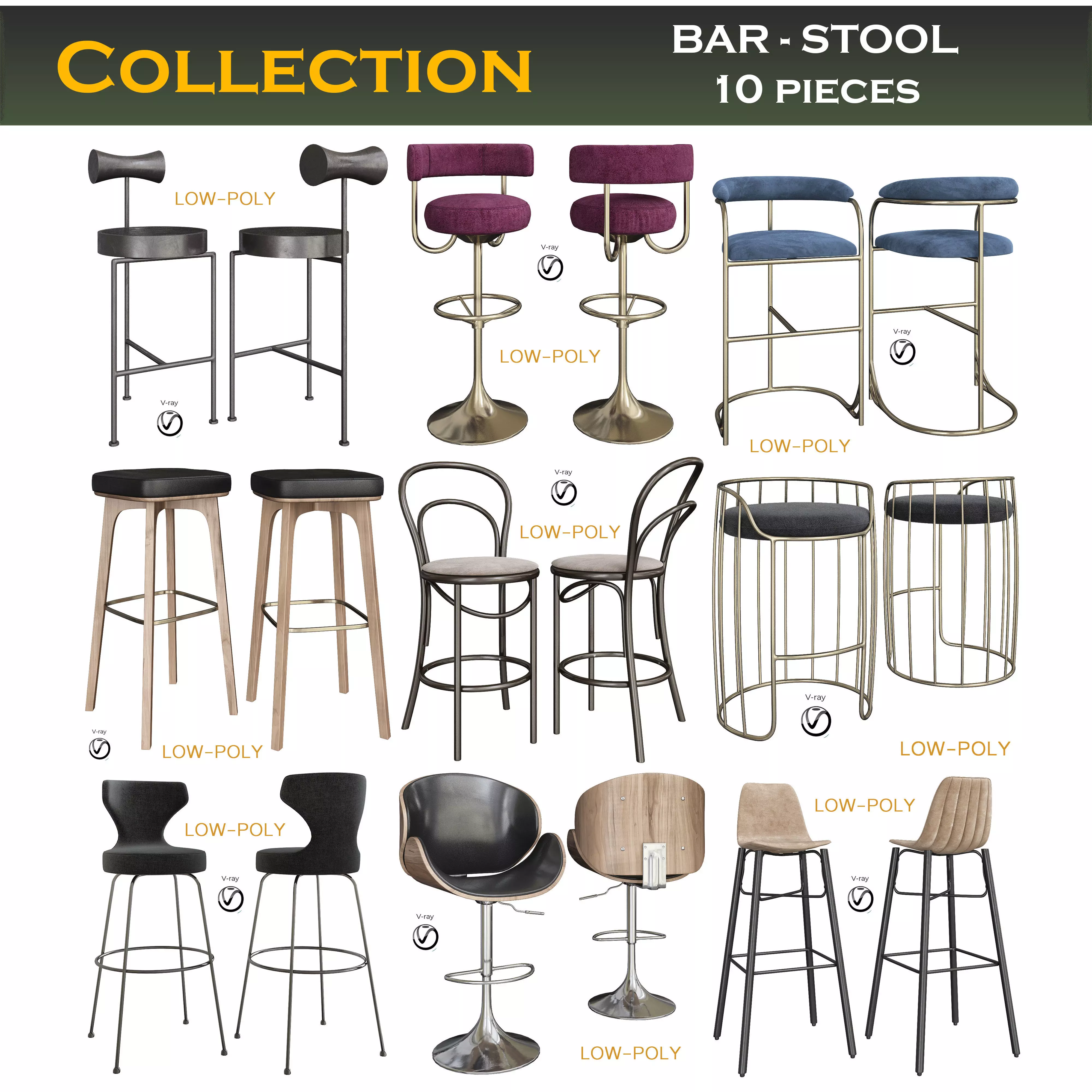 BAR - STOOL collection 3d model Low-poly 3D model_0