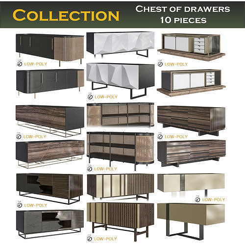 Chest of drawers collection 3d model Low-poly 3D model