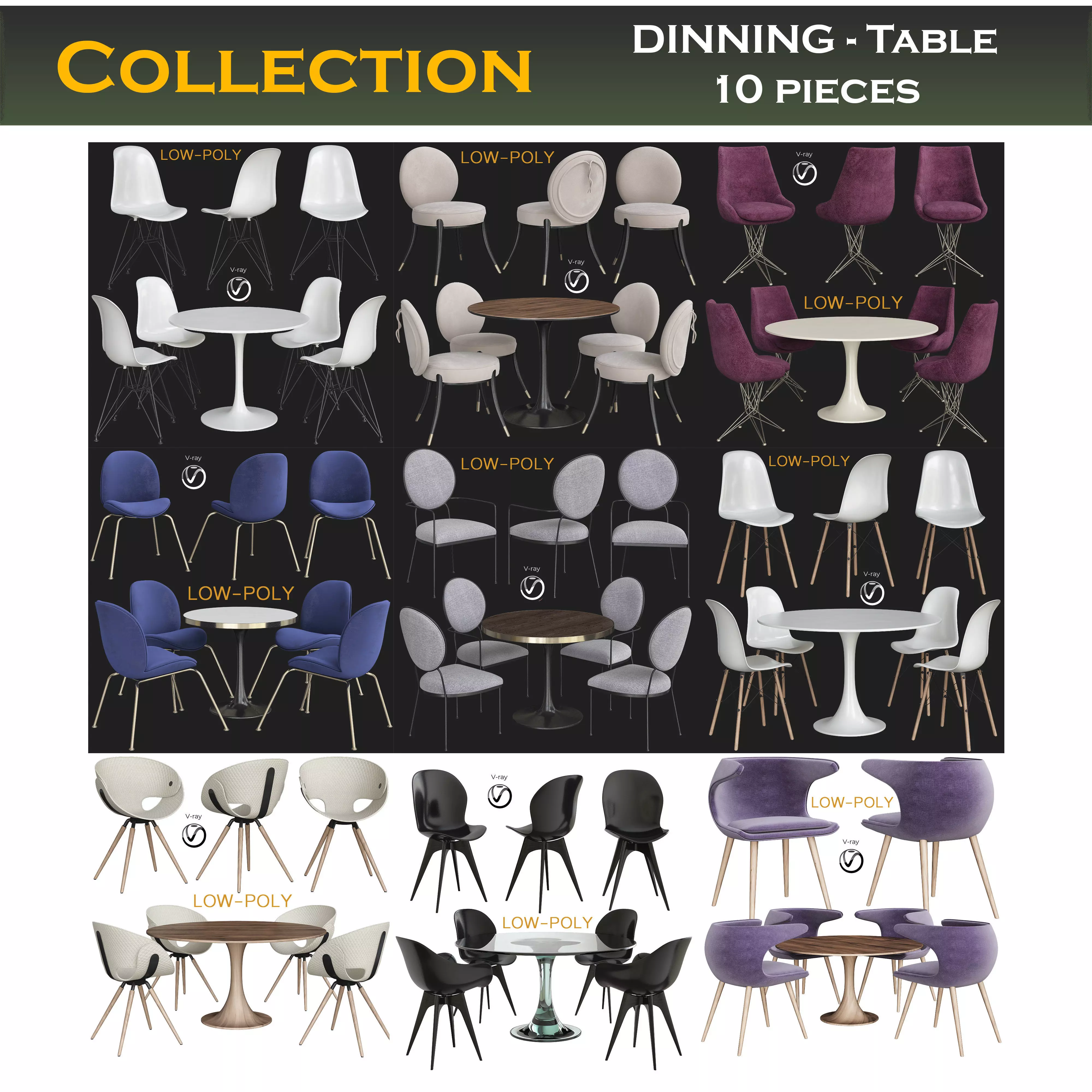 DINNING - Table collection 3d model Low-poly 3D model