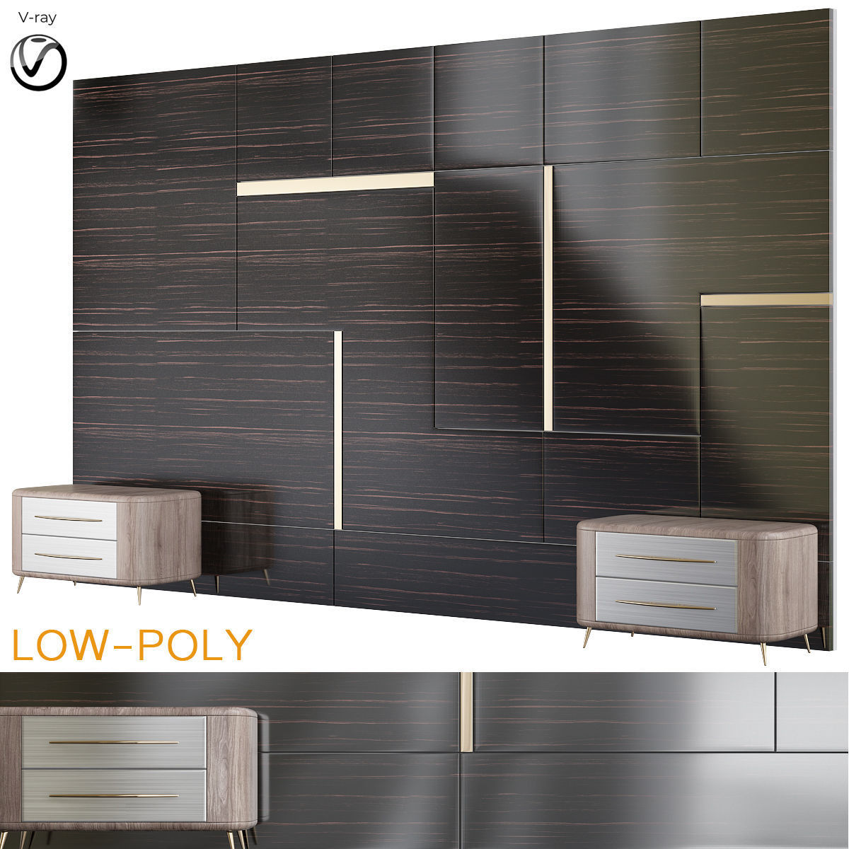 HEADBOARD collection 3d model low - poly wall panel Low-poly 3D model_17