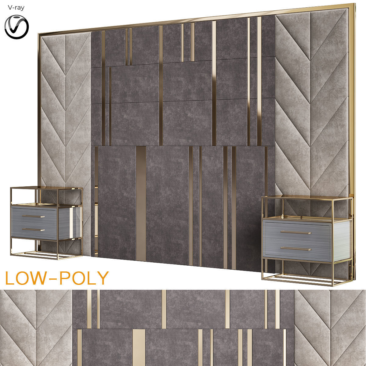 HEADBOARD collection 3d model low - poly wall panel Low-poly 3D model_15