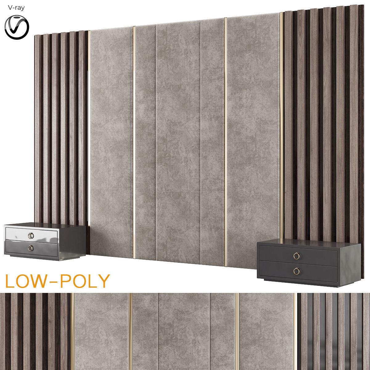HEADBOARD collection 3d model low - poly wall panel Low-poly 3D model_14