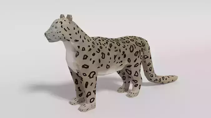 Low Poly Cartoon Snow Leopard