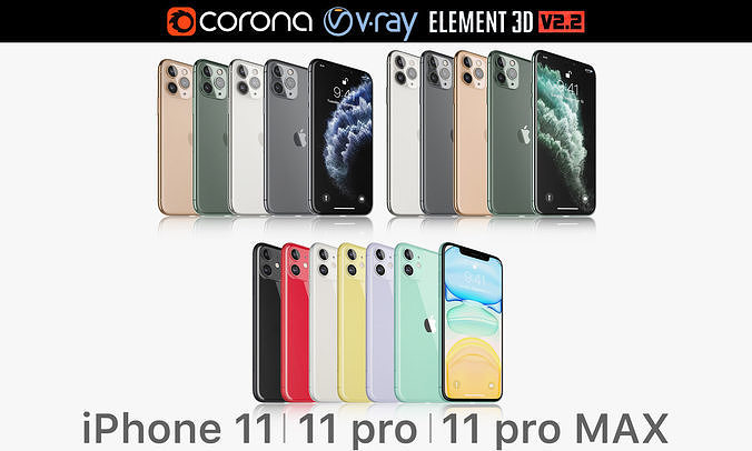 Apple iPhone 11 Pro and 11 Pro MAX and 11 All colors 3D model