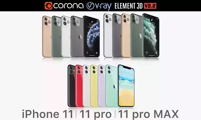 Apple iPhone 11 Pro and 11 Pro MAX and 11 All colors 3D model